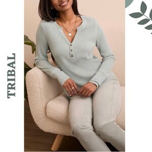 Tribal Silver Pine Waffle Henley Extra Small XS NWT